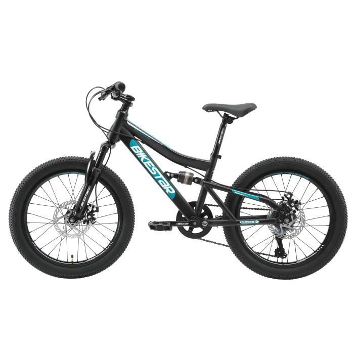 VTT tout suspendu pour enfant 20 pouces 7 vitesses Shimano avec frein a disque BIKESTAR Noir Cdiscount Sport