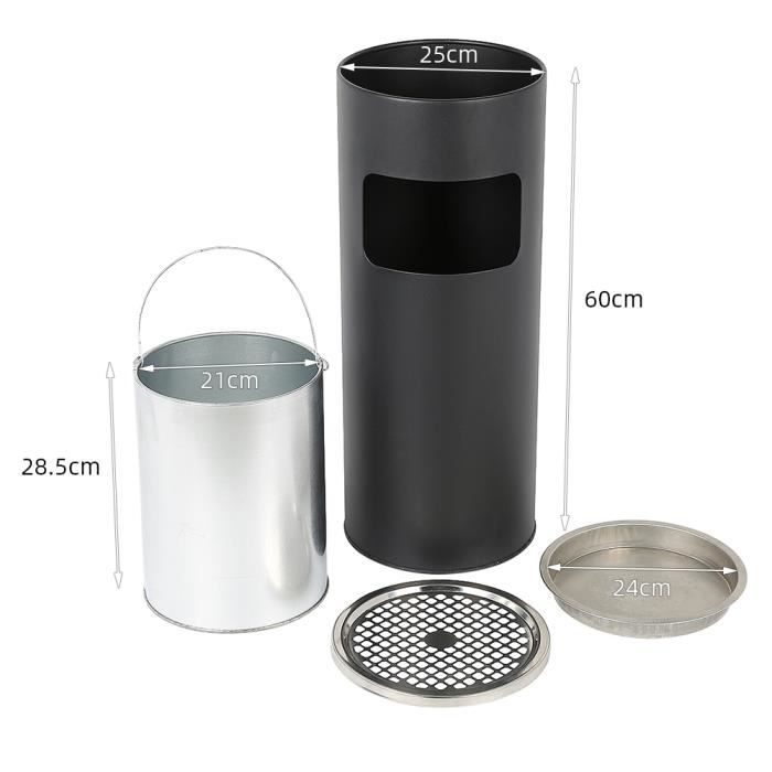 Cendrier sur pied rond pour l'extérieur en acier inoxydable et laqué, poubelle de bureau avec poubelle + seau intérieur 30 l, différentes couleurs au choix (1 ensemble, argent Cendrier sur pied rond pour l'extérieur en acier inoxydable et laqué, poubelle de bureau avec poubelle + seau intérieur 30 l, différentes couleurs au choix (1 ensemble, argent