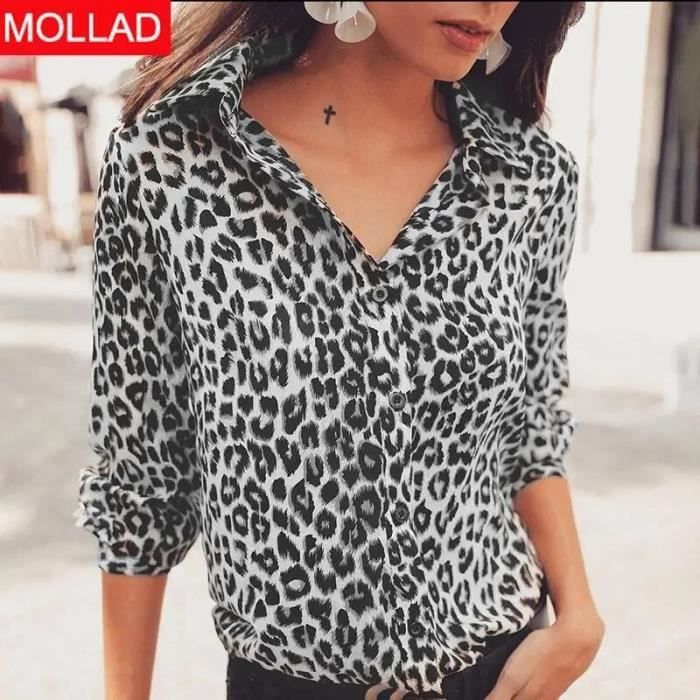 Chemise leopard a manches longues pour femme chemisier de bureau nouvelle mode 2019 Green F6059 Blanc Cdiscount Pret a Porter