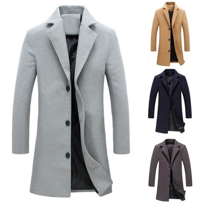 Manteau Long Laine Homme Double Boutonnage – Décontracté, Chaud, Coupe Droite Hiver