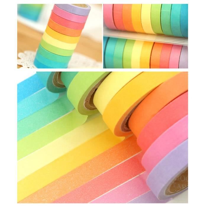Lot de 8 rouleaux de ruban de masquage coloré Washi Tape pour peintres aux  couleurs de l'arc-en-ciel pour enfants, loisirs créatifs, journaux