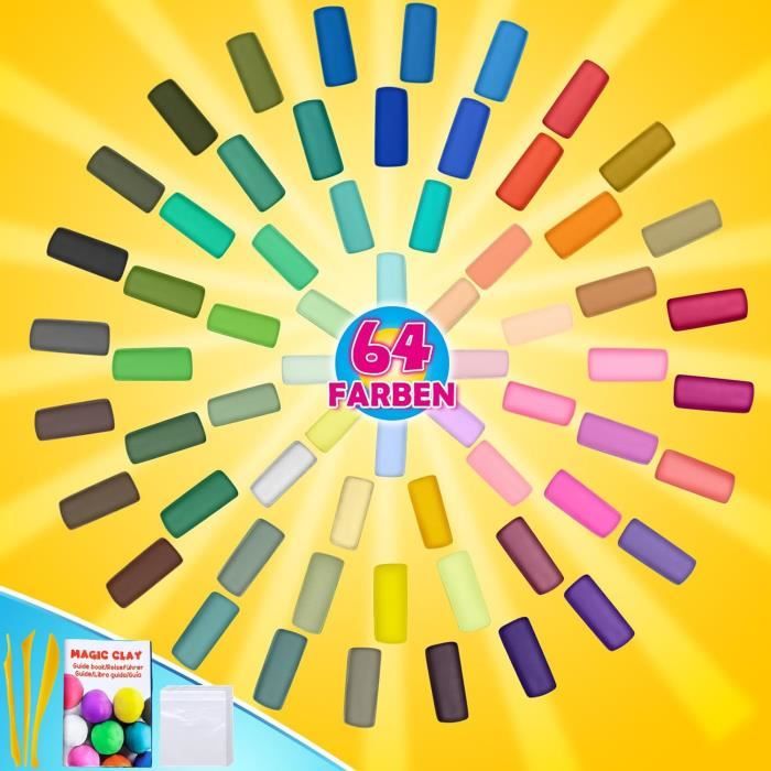 ESSENSON Pâte à Modeler Autodurcissante – 60 Couleurs – Argile Magique Qui Sèche à L'air – Dès 3 Ans