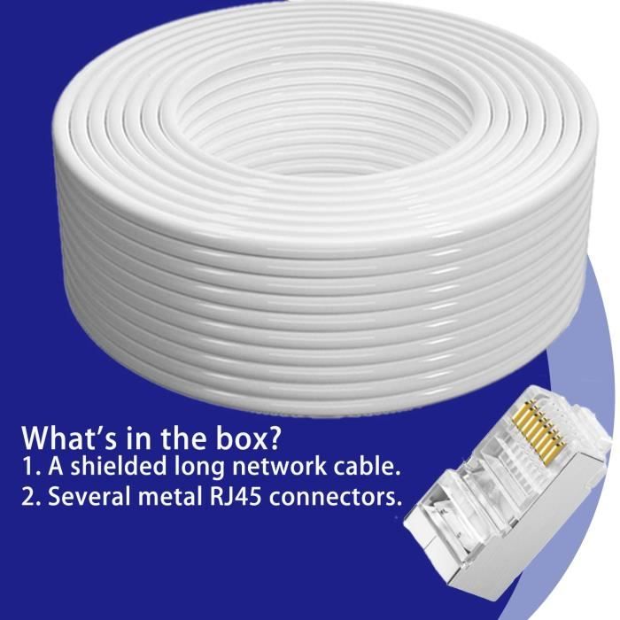 Cable Ethernet 30m, RJ45 30m Câble Cat 6 Blindé, Câble Réseau LAN 30m Haut  Debit Fiber  AWG23, FTP PIMF, Anti-Interférence, Résistant aux intempéries  Exterieur Intérieur, Gigabit Câble d'installation : : Informatique