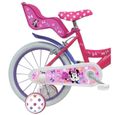 Vélo enfant Fille 16'' Minnie / Disney (taille enfant 100cm à 120cm) équipé de 2 freins, porte poupée, panier avant + Casque-2