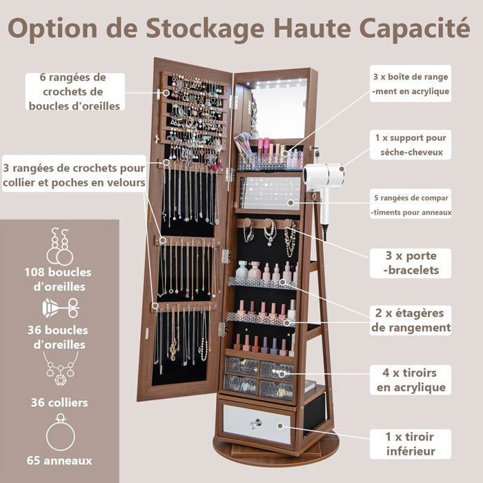 Armoire Bijoux Rotative 360° SKKTKT Avec Lumières Armoire à Bijoux Rotative 360° Avec Lumières LED & Miroir - Rangement Organisé | Blanc Armoire Bijoux Rotative 360° SKKTKT Avec Lumières Armoire à Bijoux Rotative 360° Avec Lumières LED & Miroir - Rangement Organisé | Blanc