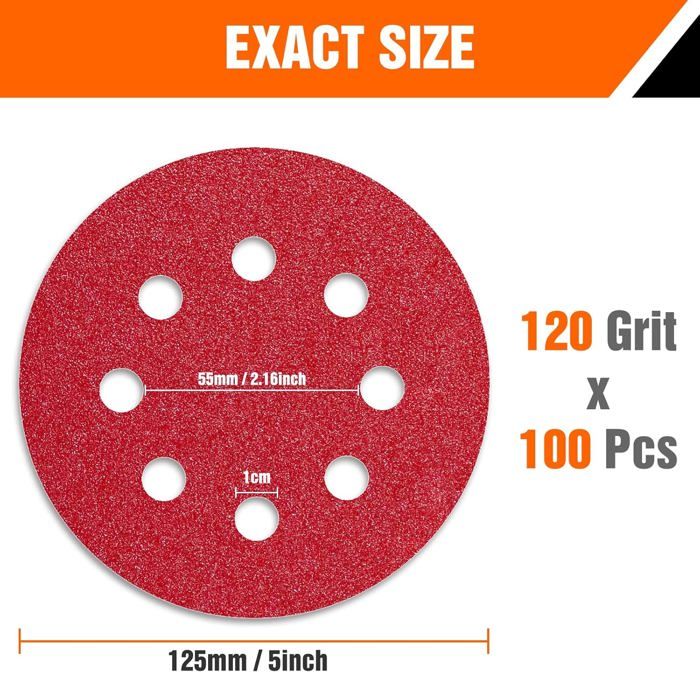 Lot de 5 disques abrasifs , 125 mm, Grains 120, multi air