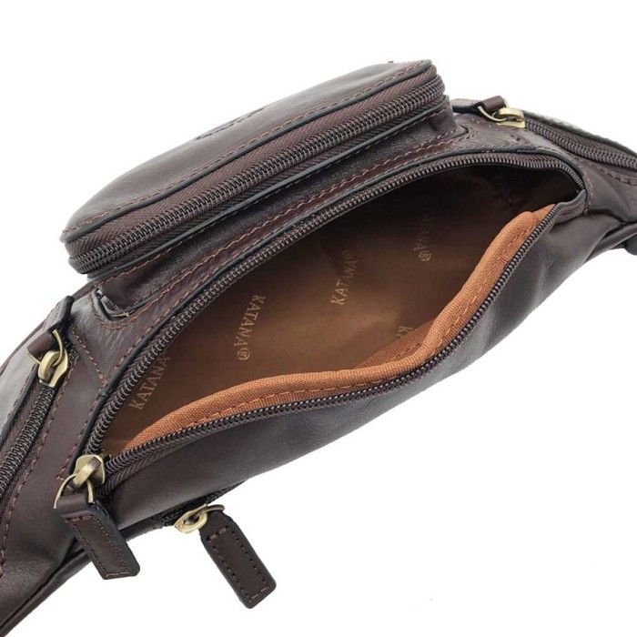 Besace Homme Katana En Cuir De Vachette Chocolat - Dimensions 37x28x11 Cm