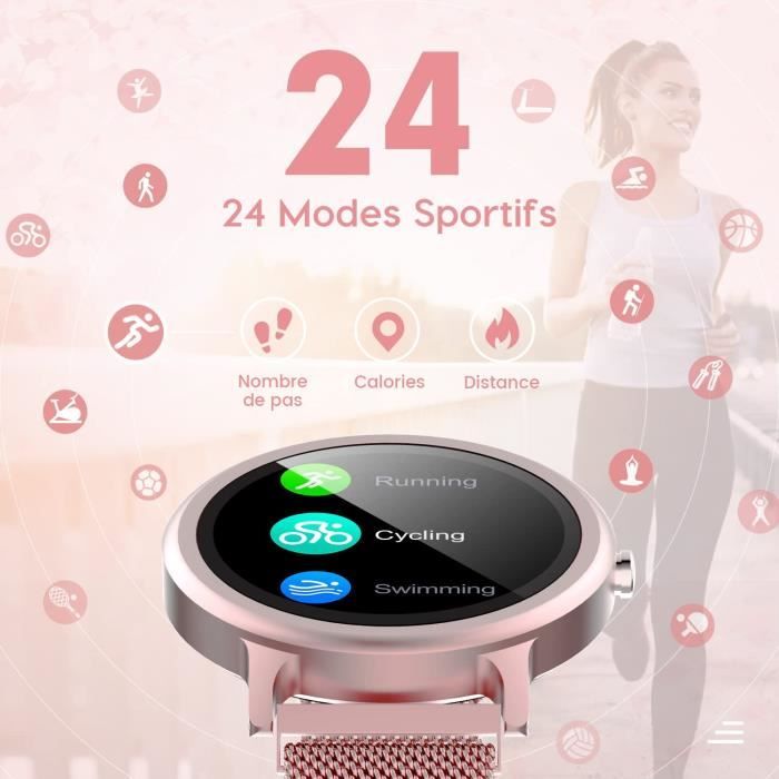 Montre Connectée Femme - Écran 1.47", IP68, 24 Modes Sport, Mesure FC Et SpO2, Notifications - Design Fin Et Élégant