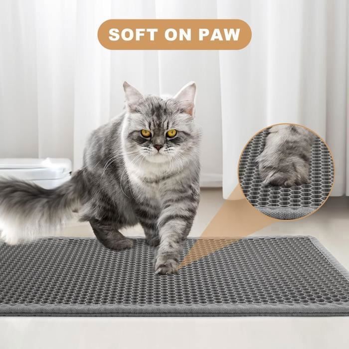Tapis De Litière Pour Chat Comzantor 60x90cm - Double Couche Nid D'abeille, Imperméable, Antidérapant - Gris, Facile à Nettoyer, Protège Sol