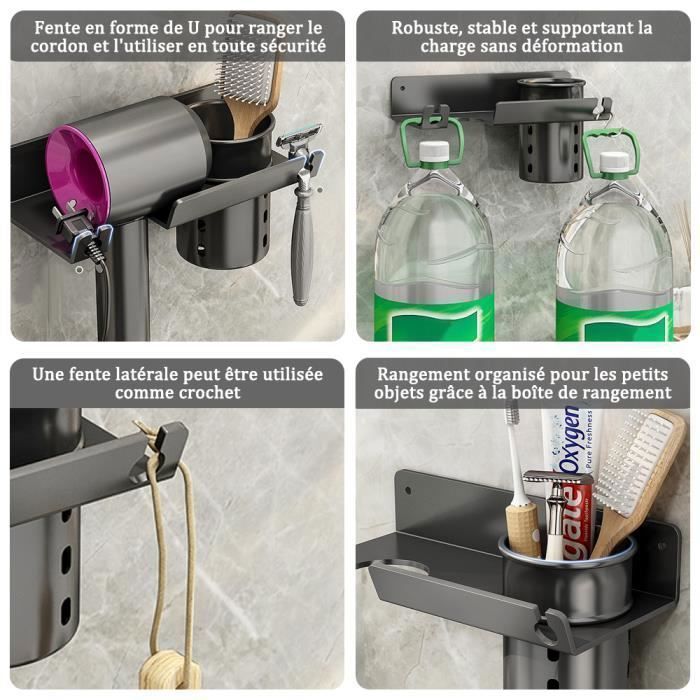 Etagère Murale,Support Pour Sèche-cheveux En Aluminium, Noir Et Or