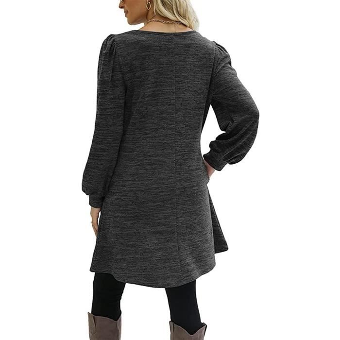 Robe Pull Femme Hiver Chic Et Elegant Fluide Robe Mi Longue Manche Longue Decontractee Robe Col Rond Ample Casual Sweat Tunique Robe Gris Cdiscount Pret a Porter