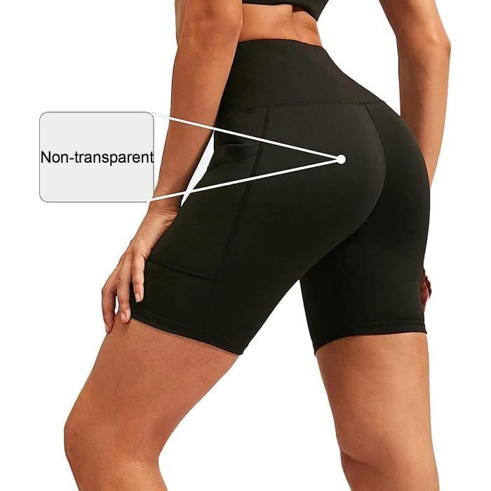 Short Sport Femme Taille Haute Avec Poches – Short Yoga, Cyclisme, Fitness Été Ultra Confortable Et Respirant