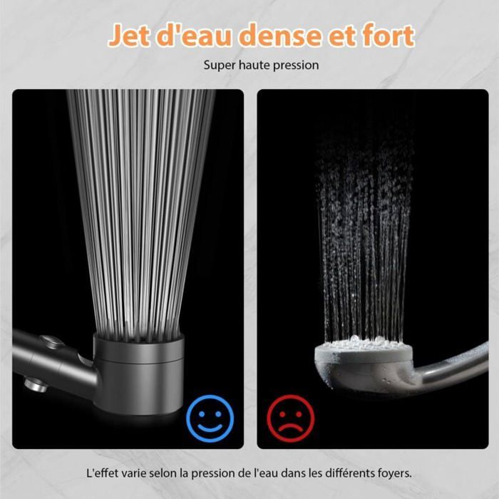 Pommeau De Douche Haute Pression Anti-calcaire - 4 Modes De Jets, Filtre Intégré, Avec Tuyau 1,5 M Et Support