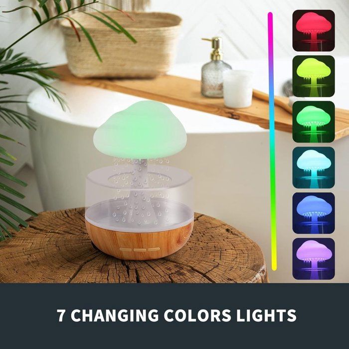 Humidificateur Nuage De Pluie, 7 Couleurs LED 450ml lampe champignon pluie, pour La Maison Le Bureau La Chambre À Coucher Et Les Décorations De Bureau,White