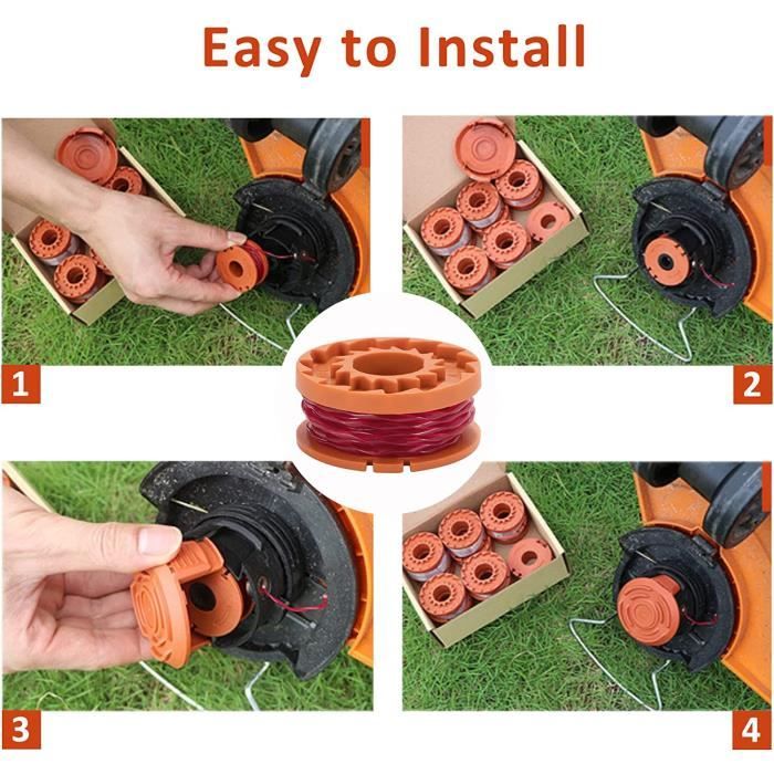 6 Bobines De Rechange WA0007 Pour Débroussailleuse Worx – Compatible WG105, WG108, WG112, WG115, Etc. – 4,9 M Par Bobine