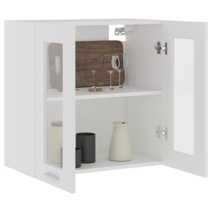 Armoire Murale Cuisine | Meuble De Cuisine Avec Porte En Verre Porto Blanc Brillant Cfw169163 94040476