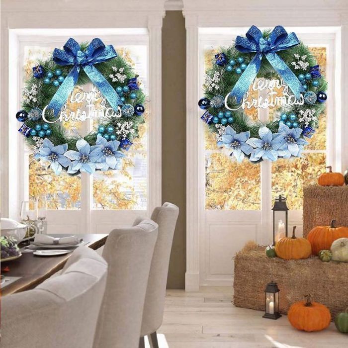 Figarge Couronne De Porte De Noël Bleue 30 Cm Couronne De