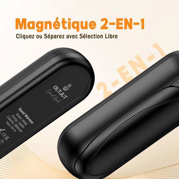Chauffe-mains Rechargeables 2 En 1 Magnétiques - 7000mAh, 3 Niveaux Chaleur, Cadeau Hiver Noël