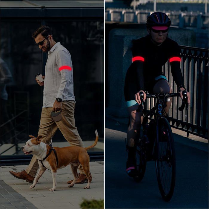 Ainiv 2PCS Bracelets Lumineux LED, Brassard Réfléchissant LED Running, Rechargeable USB, Ajustable Bracelet Lumineux pour Bras, Poignet, Course, Cyclisme - Bleu