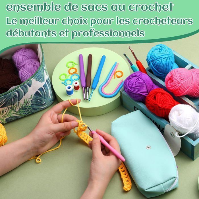 Kit Complet Crochet Débutant Coopay - 12 Pelotes Laine, Crochets Ergonomiques, Sac Et Accessoires