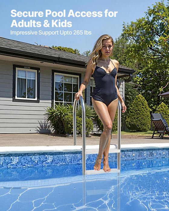 Échelle De Bain Pliable 4 Marches – Acier Inoxydable 304, Antidérapante, 150 Kg, 87 Cm, Pour Piscine Ou Bateau