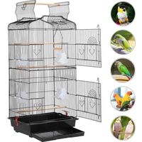 Yaheetech Cage pour Oiseaux Volière de Perroquet Canaries Perruche Canaris 46 x 36 x 92 cm, avec 4 mangeoires, 3 perchoirs Noir