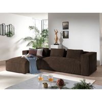 Canapé d'angle en velours côtelé 4 places style contemporain Stella - Lisa Design - Marron