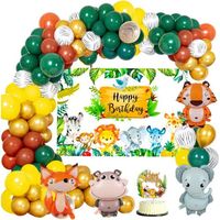 Décoration Ballon Anniversaire,MMTX Jungle Décorations Anniversaire Kit Enfant, Safari Forest Affiche Toile de Fond Bannière Cake