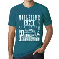 Homme Tee-Shirt Millésime Vieilli À La Perfection 1974 49 Ans T-Shirt Cadeau 49e Anniversaire Vintage Année 1974 Bleu