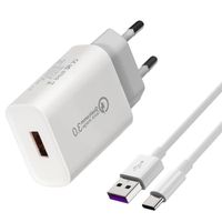 Chargeur Type C Charge Rapide 18W, Super Fast Charging Secteur AVCE 1.5m USB C Cable pour Samsung Galaxy A13 A14 4G/ 5G, A12...