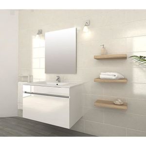 G/én/érique Luna Salle de Bain Complete Simple Vasque 80 cm Rouge Vernis Haute Brillance