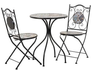 Ensemble table et chaise de jardin Ensemble table et 2 chaises en fer forgé noir et m