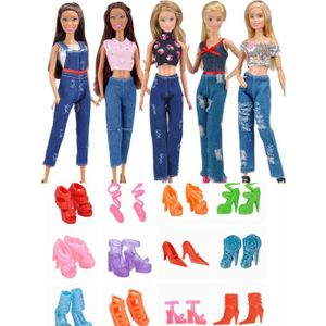 Tenues de poupée à la mode pour Barbie, rose et noir, jupe, écharpe en  fourrure, sac à main, jouets pour poupée Barbie, ensemble de vêtements