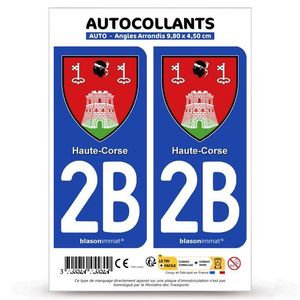2 Autocollants de plaque dimmatriculation auto 2B Corse LogoType