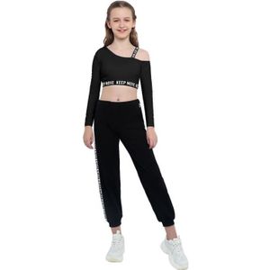 winying Ado Enfants Fille Justaucorps Yoga Ensemble de Tshirt Crop Top Fitness et Pantalon Sport Gymnastique Tenue Sportwear