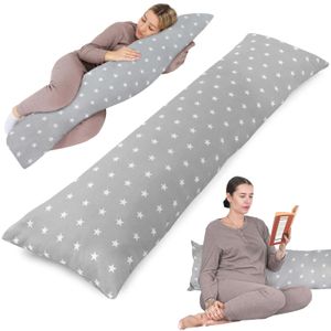 OREILLER Coussin pour dormeur latéral avec housse 40 x 145 cm - Coussin de confort Étoiles blanches sur fond gris