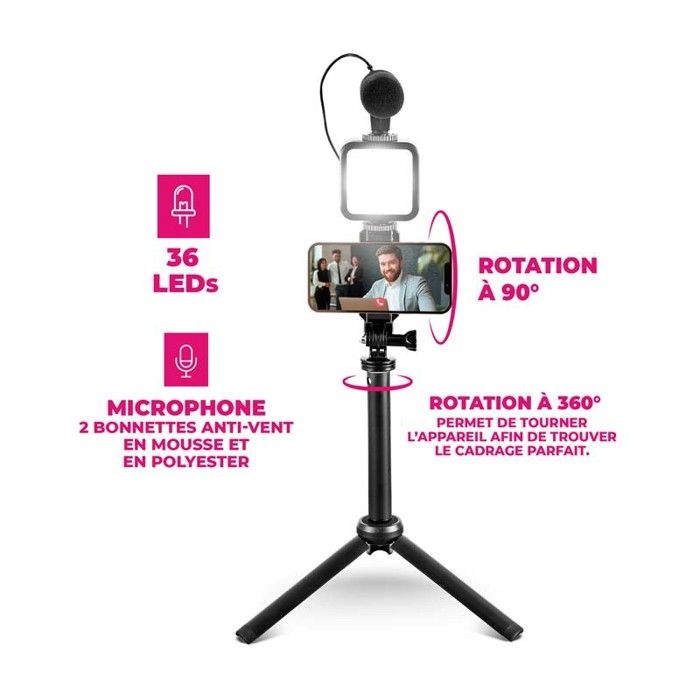 kit vidéo pour Smartphone comprenant 1 trepied ,1 micro jack et 1 lumière  LED