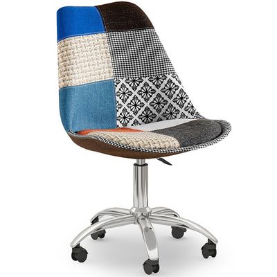 Chaise De Bureau Pivotante Avec Mécanisme à Gaz - Design Patchwork, Rembourrage Confortable, Roulettes Et Réglage Hauteur