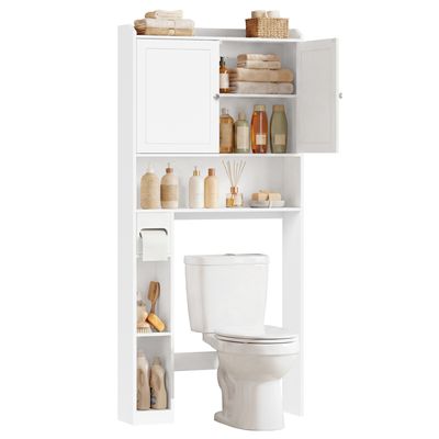 Étagère WC LIFEZEAL Blanche – Meuble Au-dessus Toilettes Et Machine à Laver Avec 3 Portes, Étagères Réglables, 80 X 21 X 165 Cm – Rangement Gain De Place Salle De Bain
