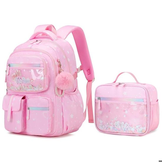 3Pcs Sac Dos Enfant Fille Cartable Fille Primaire Grand Avec Sacs Lunch Et Trousse Sac Scolaire