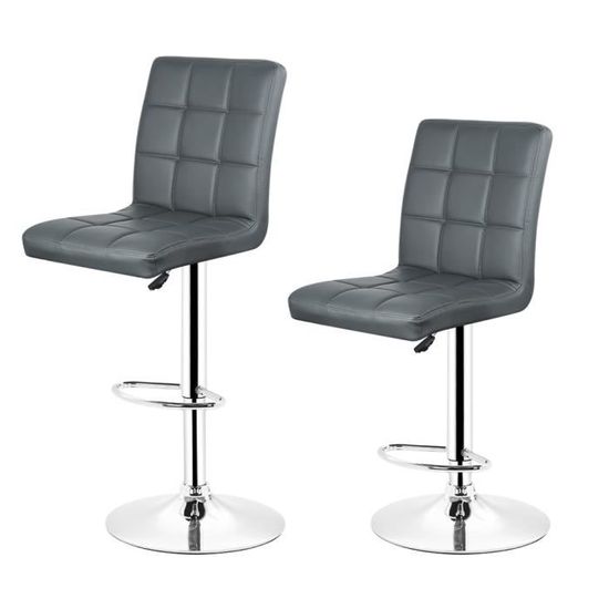 Zuorior 2x Tabourets de bar fauteuil chaise en hauteur reglable 9 grilles en simili (gris)