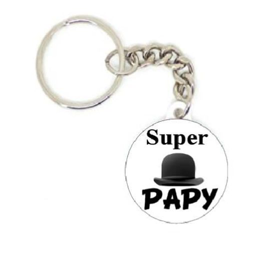 Porte clé badge SUPER PAPY PAPI  idée cadeaux ORIGINAL PERSONNALISÉ 37 mm 