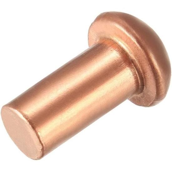 MroMax Lot de 50 rivets ronds à tête plate de 1,6 cm x 0,4 cm (longueur x diamètre extérieur) en cuivre massif avec attaches en laiton