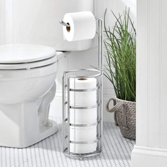dérouleur papier toilette moderne pour salle de bain distributeur papier toilette élégant avec plusieurs rouleaux de réserve jusqu'à 3 rouleaux mDesign porte papier toilette sur pied blanc mat 