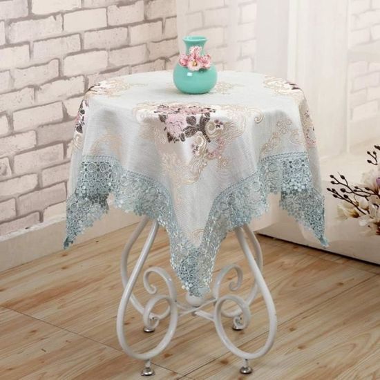 Nappe Carrée Brodée 83x83cm, Coton, Fleurs, Lavable, Fait Main