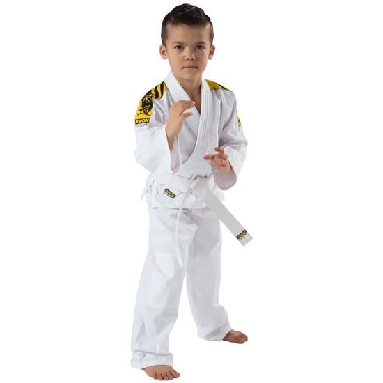 Judogi Enfant DanRho Avec Bandes Épaules - Taille 110 à 180 Cm - 100% Coton Oeko-Tex - Kimono Judo Blanc - 3