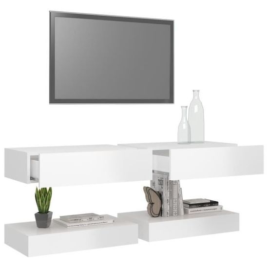 (804278) Meubles TV avec lumières LED 2 pcs Blanc brillant 60x35 cm LIS