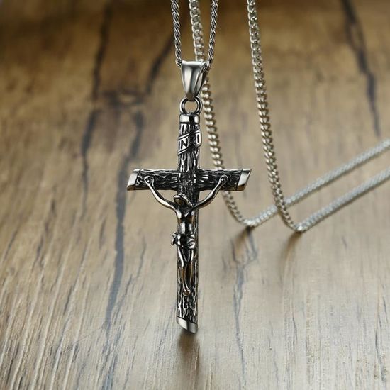 Collier Crucifix Pour Homme En Acier Inoxydable - Pendentif Croix, Style Simple Et Moderne