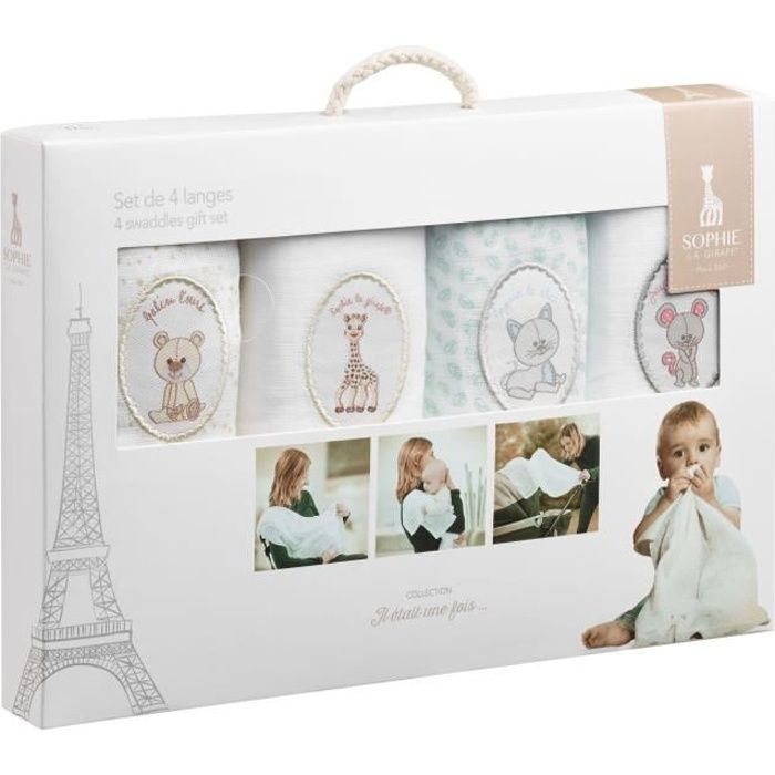 Sophie La Girafe Set De 4 Langes Bebe Brodees Set De 4 Langes Bebe Brodees Cdiscount Pret A Porter