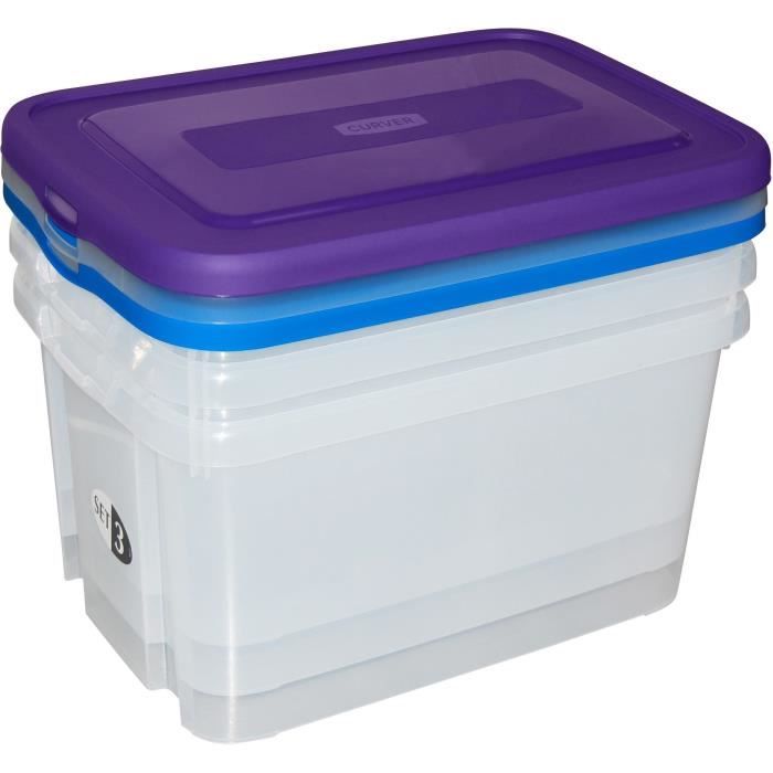ALLIBERT 3 BoîteS de rangement Handy - Couvercle bleu - 50 L